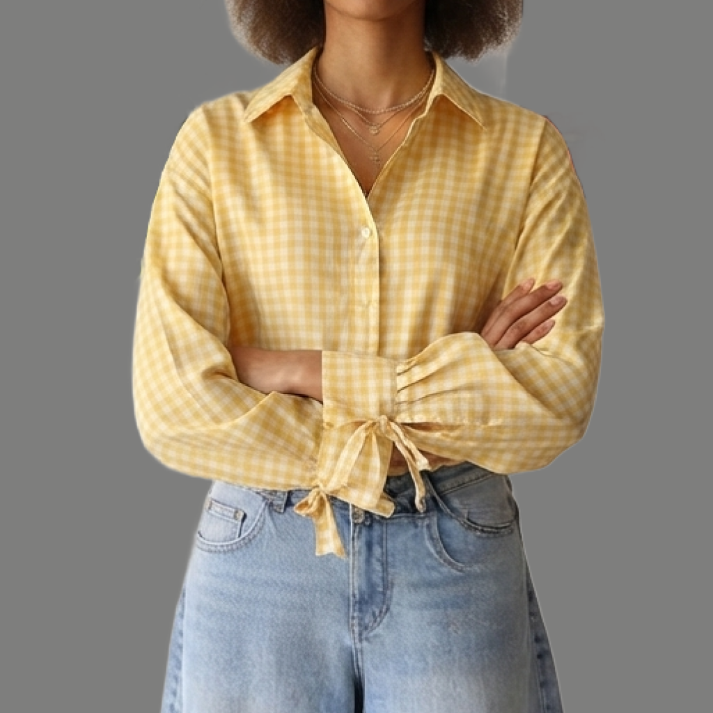 Vintage Plaid Gingham Long Sleeve Button Shirt