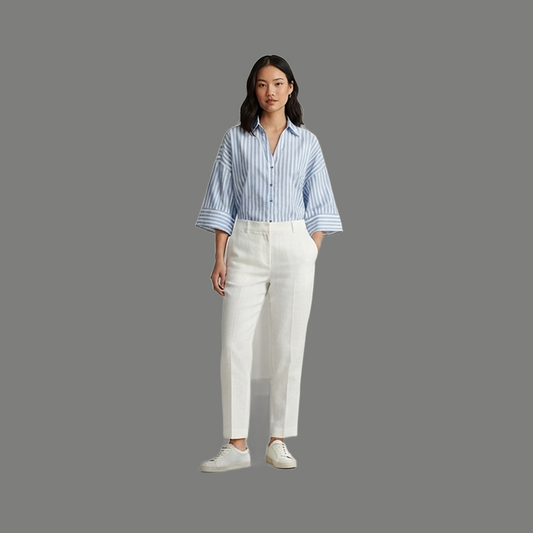 Tailored Vertical Striped Wide Cuff Button Top