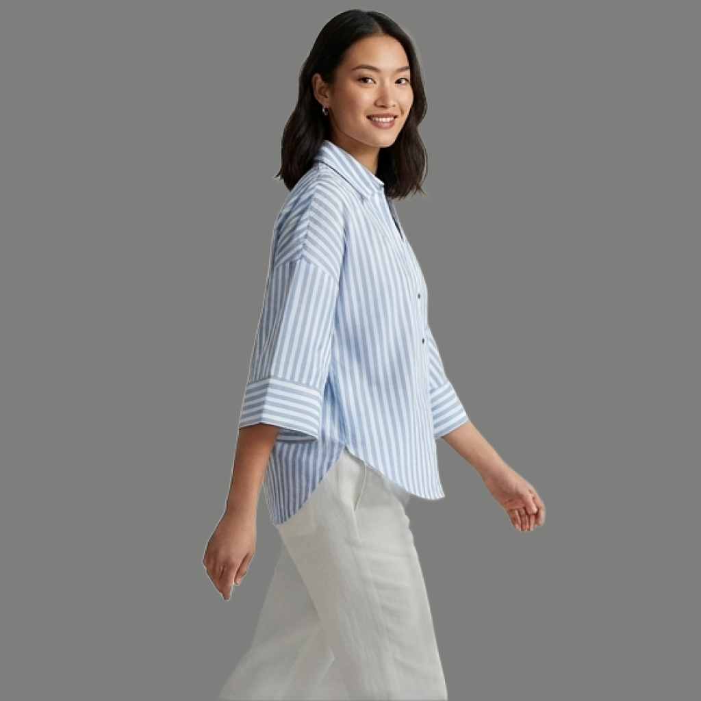 Tailored Vertical Striped Wide Cuff Button Top