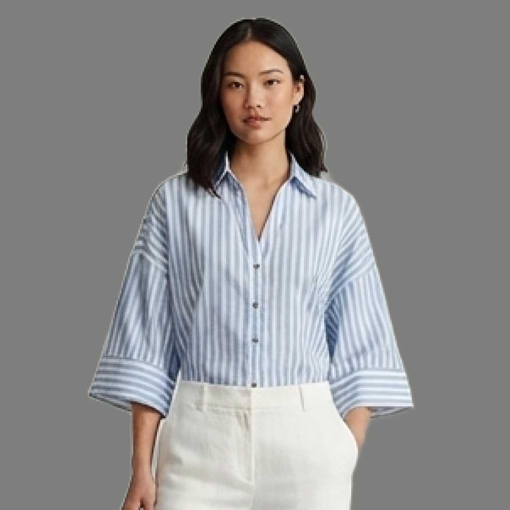 Tailored Vertical Striped Wide Cuff Button Top