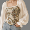 Tapestry Floral Corset Long Lantern Sleeve Top