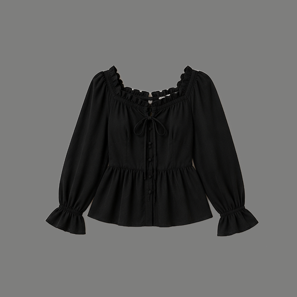 Sweetheart Neck Ruffled Peplum Long Sleeve Top