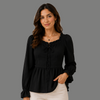 Sweetheart Neck Ruffled Peplum Long Sleeve Top