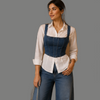 Layered Denim Corset Button Down Shirt Top