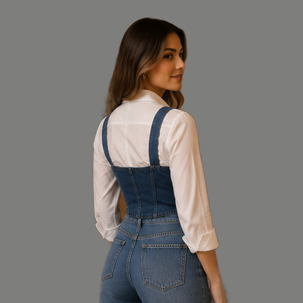 Layered Denim Corset Button Down Shirt Top