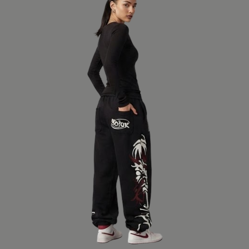 High Waist Graphic Print Wide Leg Sweatpants