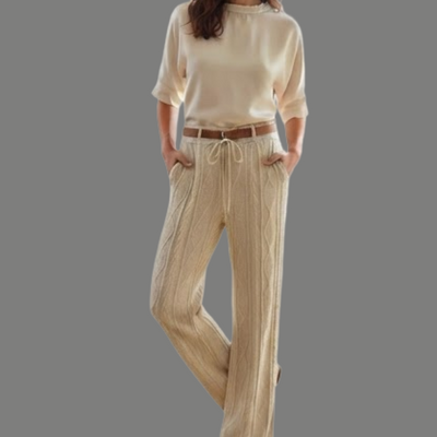High Rise Textured Cable Knit Wide Trousers