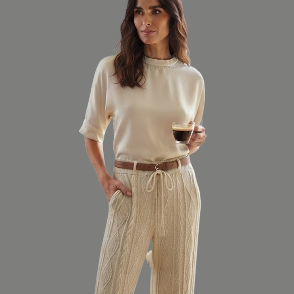 High Rise Textured Cable Knit Wide Trousers