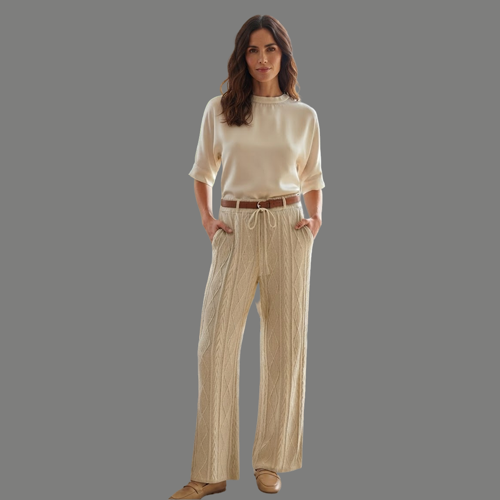 High Rise Textured Cable Knit Wide Trousers