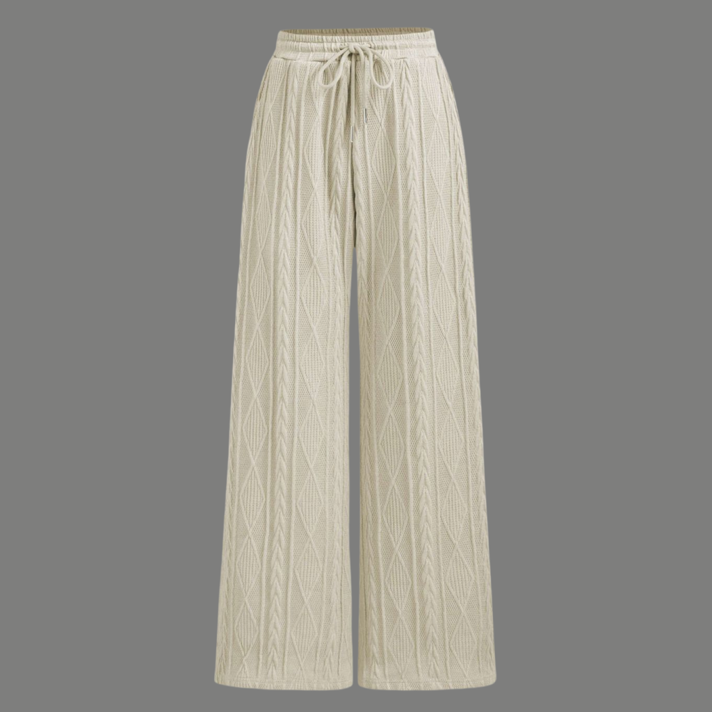 High Rise Textured Cable Knit Wide Trousers