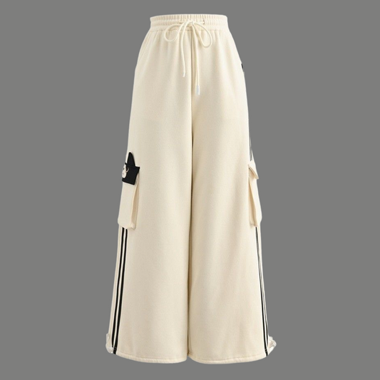 High Waist Side Stripe Pocket Wide Trousers