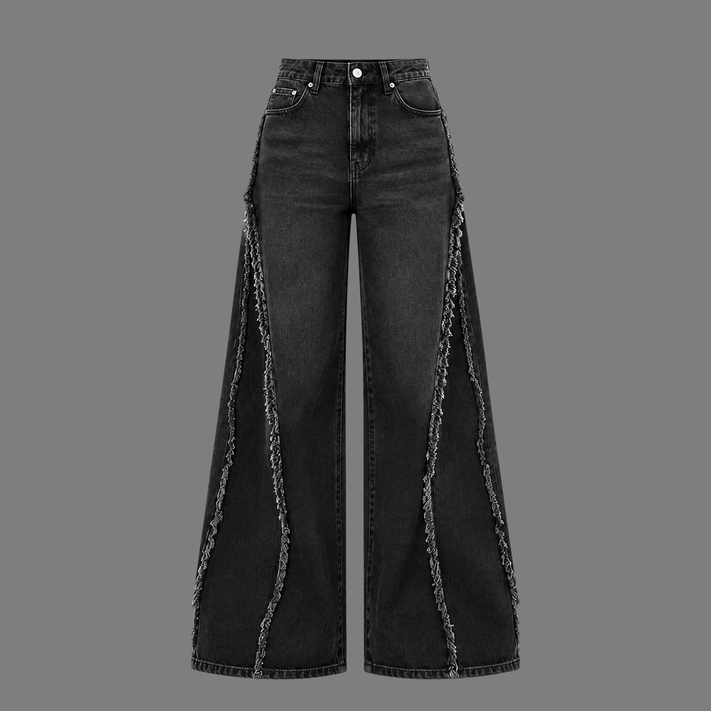Fringe Seam Flare Jeans – Black Wash