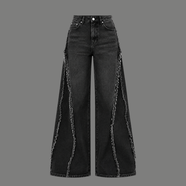 Fringe Seam Flare Jeans – Black Wash