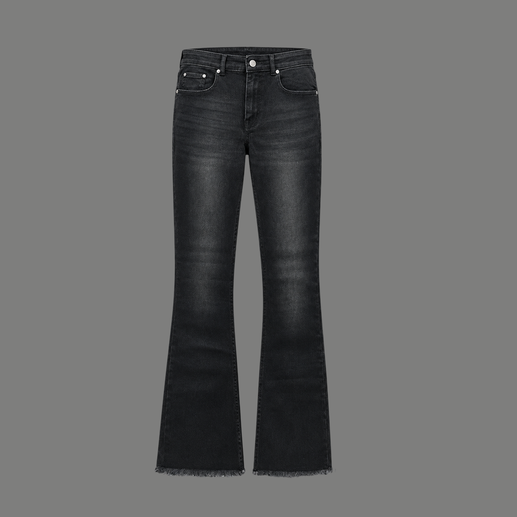 Raw Hem Flare Jeans – Washed Black
