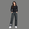 Graffiti Print Distressed Jeans – Washed Black