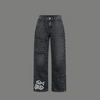 Graffiti Print Distressed Jeans – Washed Black