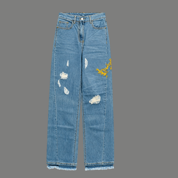 Baroque Embroidered Ripped Jeans – Light Wash