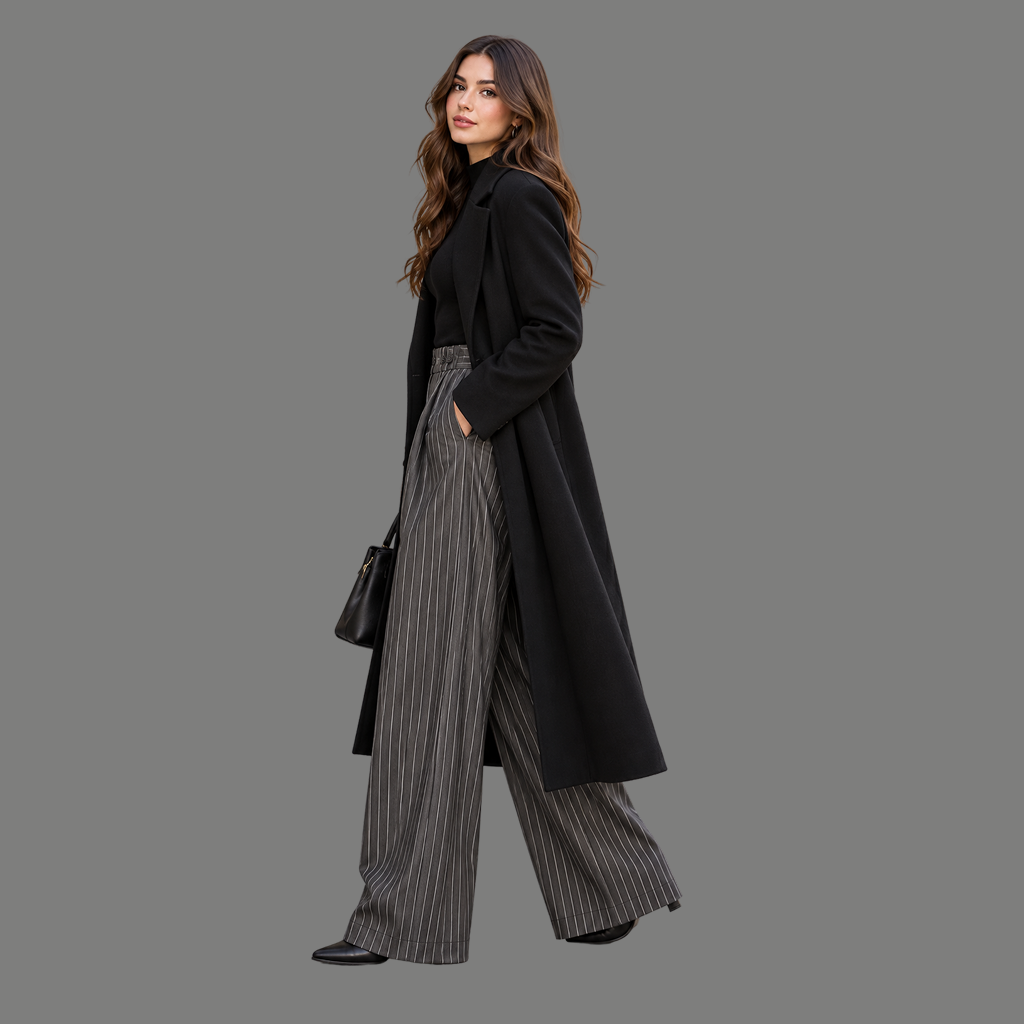 Tailored Pinstripe Double Pleated Baggy Pants