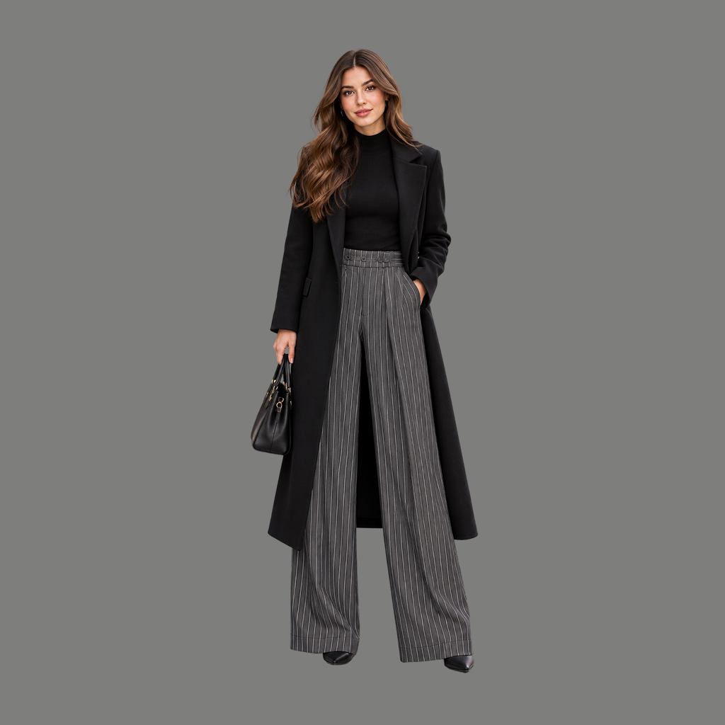 Tailored Pinstripe Double Pleated Baggy Pants
