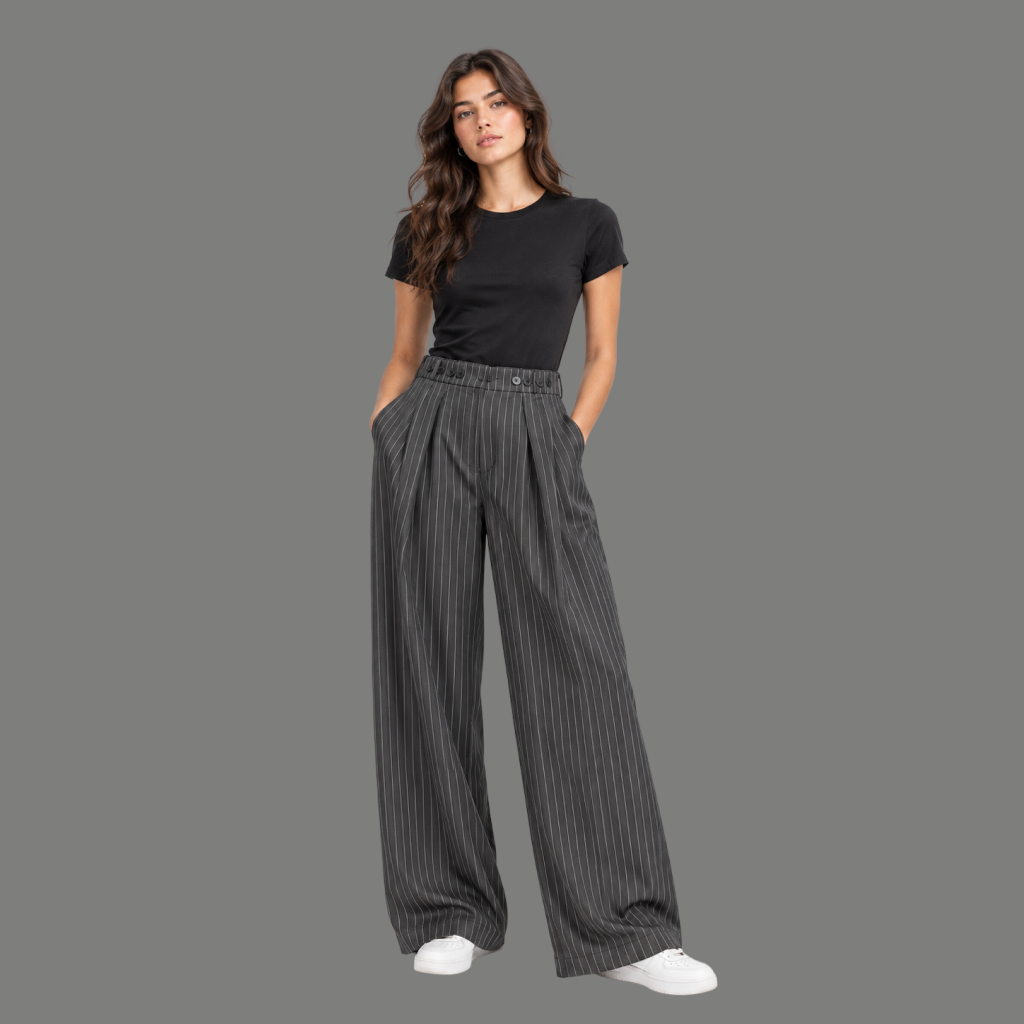 Tailored Pinstripe Double Pleated Baggy Pants
