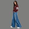 Frayed-Seam Wide Leg Jeans – Mid Blue