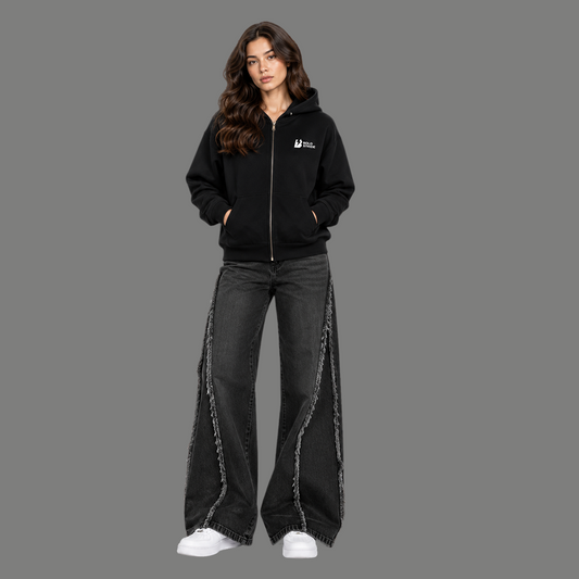Fringe Seam Flare Jeans – Black Wash