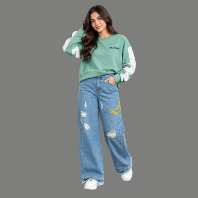 Baroque Embroidered Ripped Jeans – Light Wash