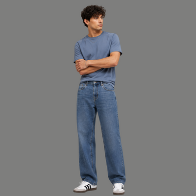 Relaxed Mid Rise Straight Cut Denim Jean