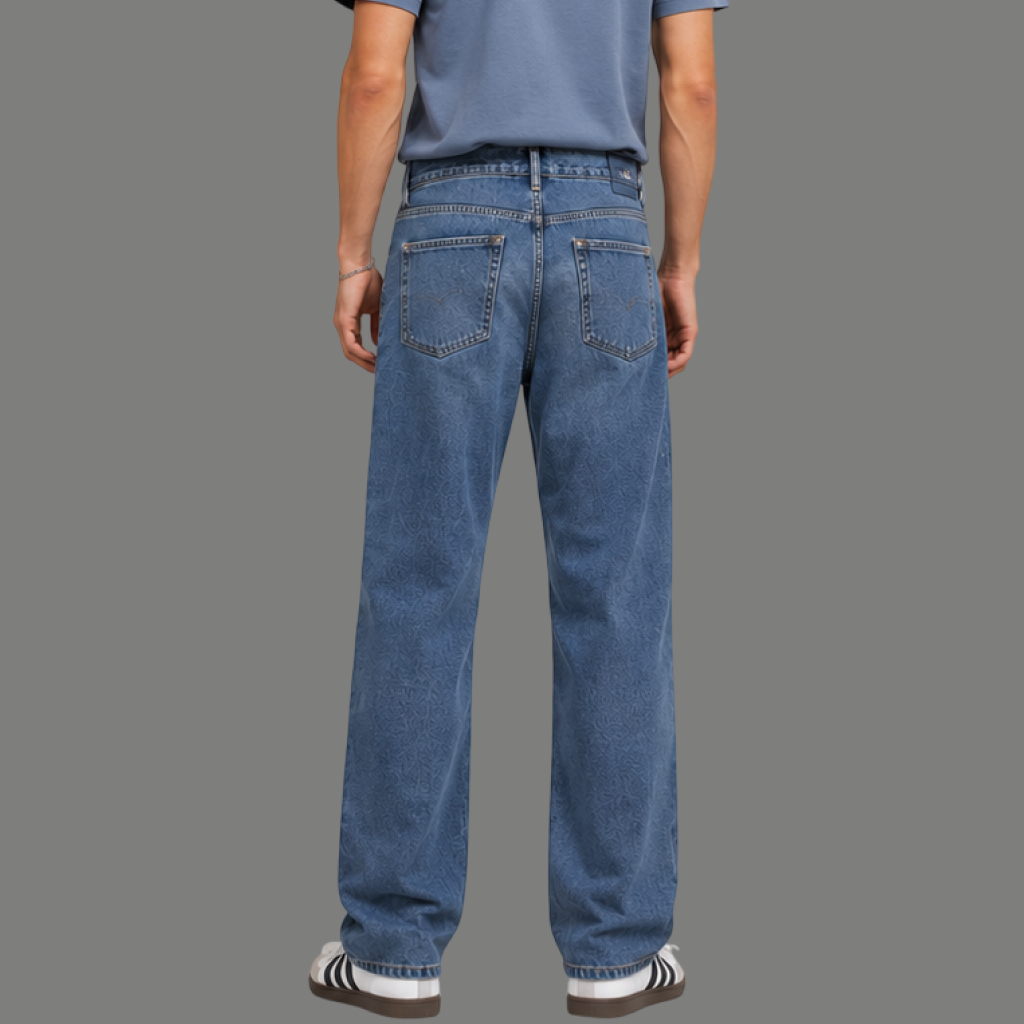 Relaxed Mid Rise Straight Cut Denim Jean