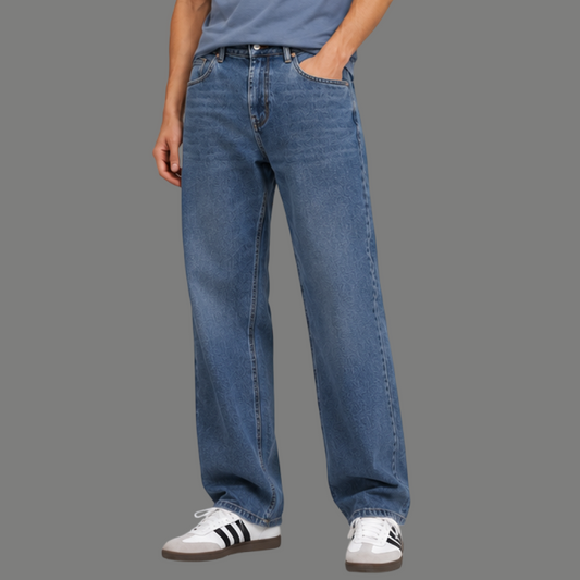 Relaxed Mid Rise Straight Cut Denim Jean