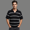 Oversized Textured Knit Striped Polo Shirt