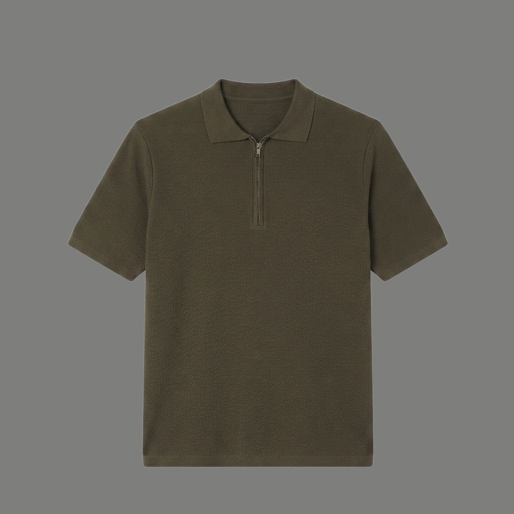 Oversized Textured Quarter Zip Polo Shirt