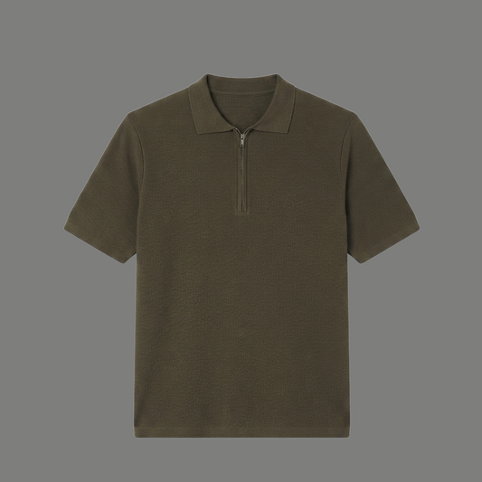 Oversized Textured Quarter Zip Polo Shirt