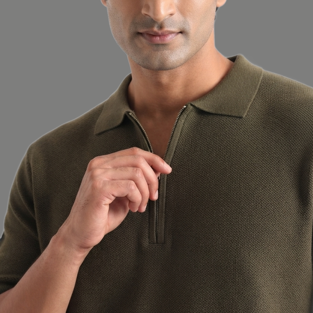 Oversized Textured Quarter Zip Polo Shirt