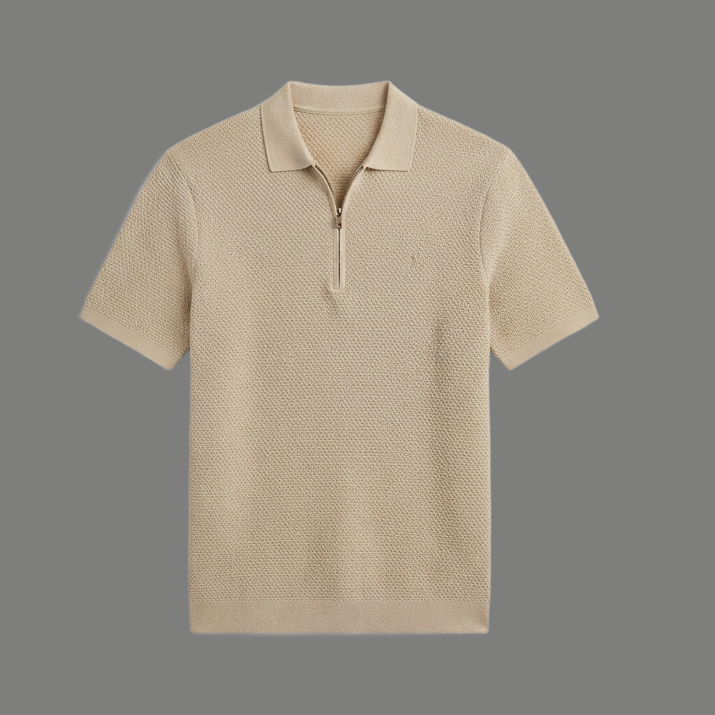 Relaxed Fit Textured Half Zip Polo