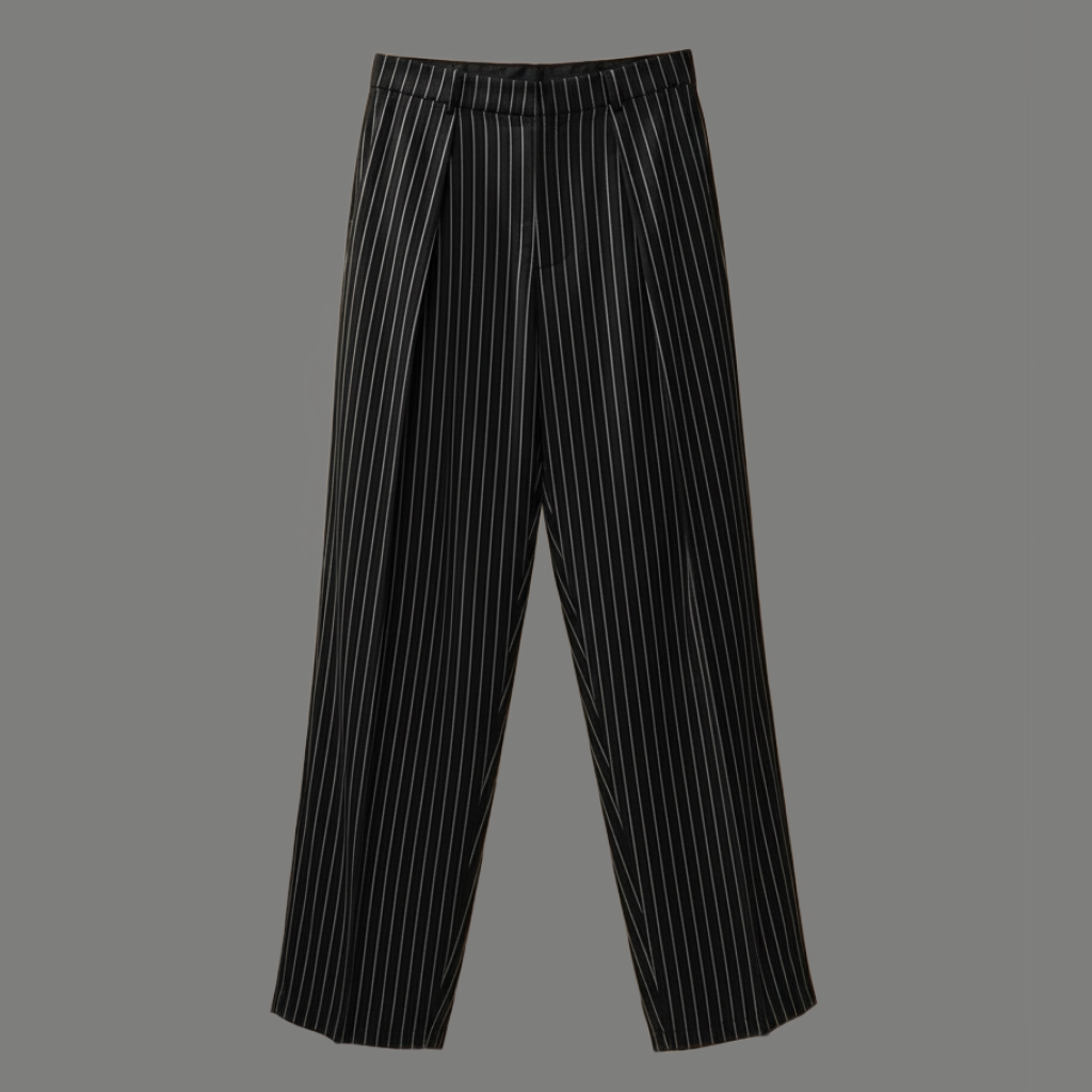 Classic Pleated Pinstripe Tailored Dress Pant