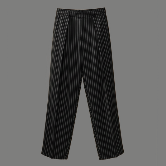 Classic Pleated Pinstripe Tailored Dress Pant