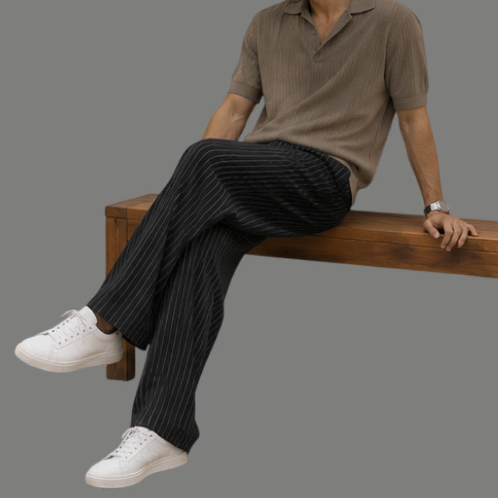 Classic Pleated Pinstripe Tailored Dress Pant