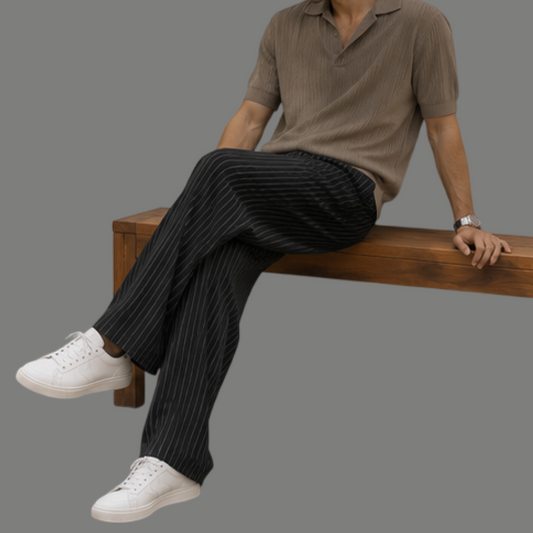 Classic Pleated Pinstripe Tailored Dress Pant