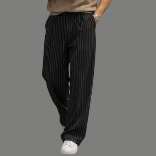 Classic Pleated Pinstripe Tailored Dress Pant