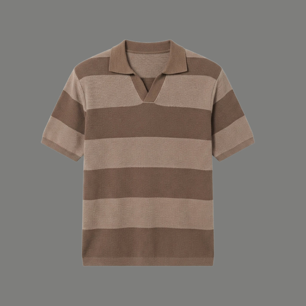 Relaxed Fit Wide Stripe Open Collar Knit
