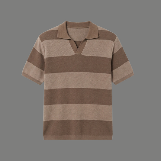 Relaxed Fit Wide Stripe Open Collar Knit