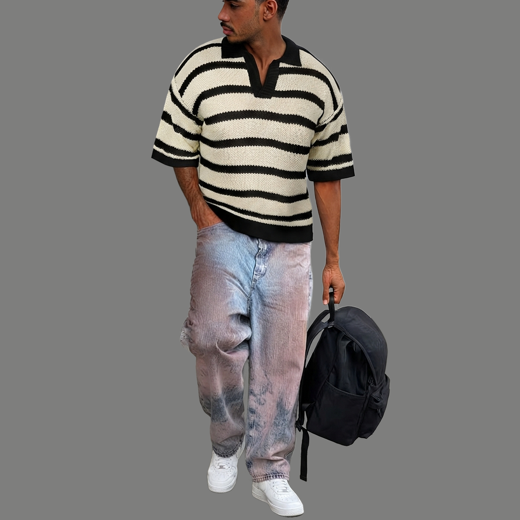 Casual Loose Fit Open Collar Polo