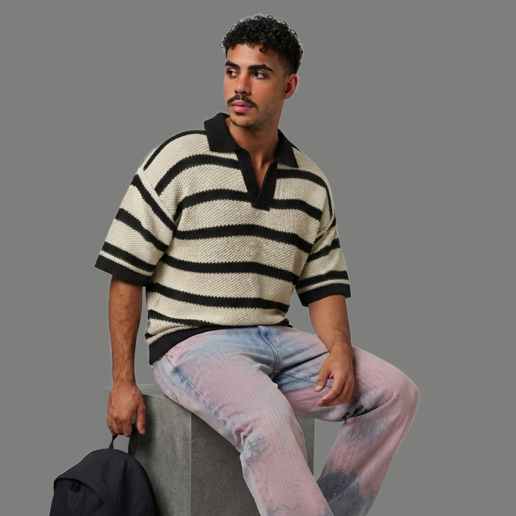 Casual Loose Fit Open Collar Polo