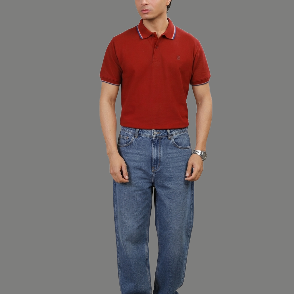 Urban Contrast Trim Button Polo Top