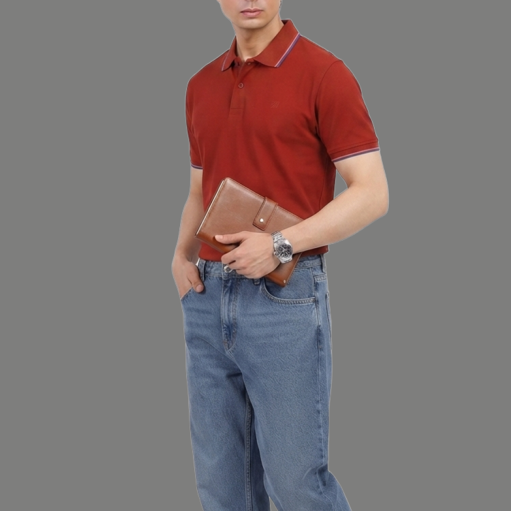 Urban Contrast Trim Button Polo Top