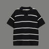 Oversized Textured Knit Striped Polo Shirt