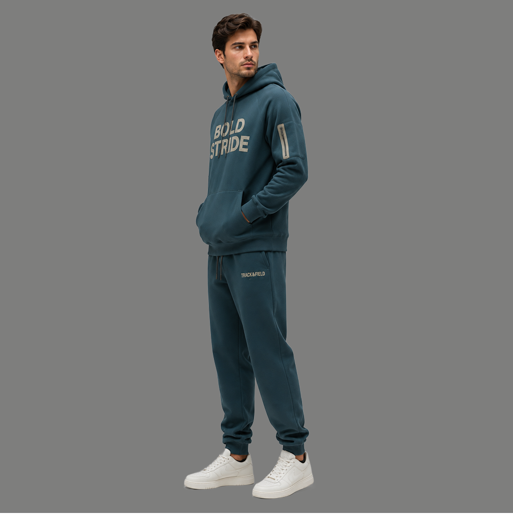 Trackline Teal Hoodie - Boldstride - styled pose