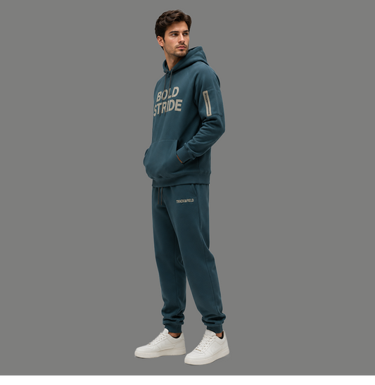 Trackline Teal Hoodie - Boldstride - styled pose