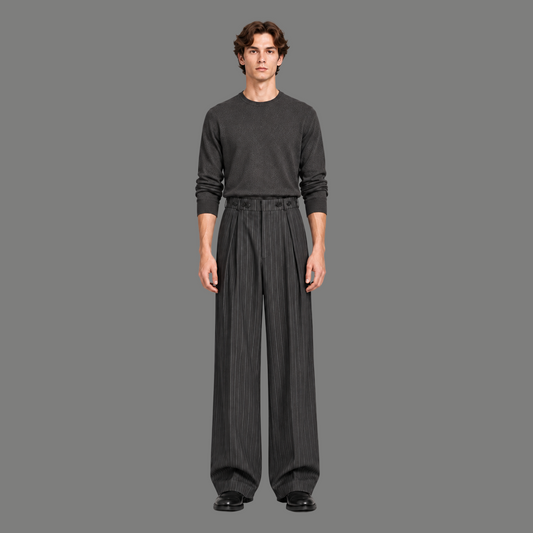Tailored Pinstripe Double Pleated Baggy Pants